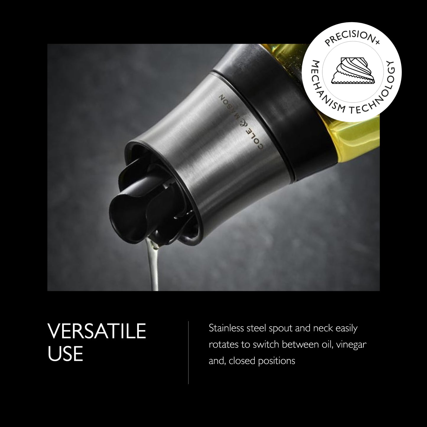 COLE & MASON Duo Oil & Vinegar Dispenser - Stainless Steel Pourer Spout With Durable Borosilicate Glass Body - 1.5 Fluid Oz. Vinegar Capacity