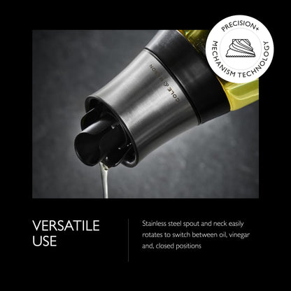 COLE & MASON Duo Oil & Vinegar Dispenser - Stainless Steel Pourer Spout With Durable Borosilicate Glass Body - 1.5 Fluid Oz. Vinegar Capacity
