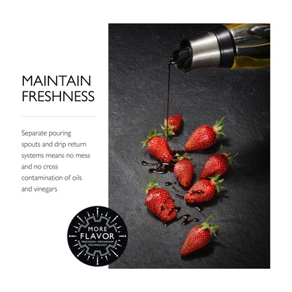 COLE & MASON Duo Oil & Vinegar Dispenser - Stainless Steel Pourer Spout With Durable Borosilicate Glass Body - 1.5 Fluid Oz. Vinegar Capacity