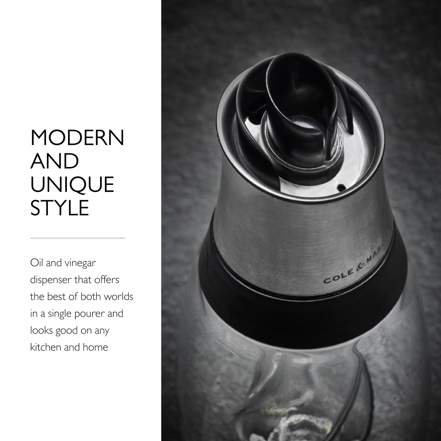 COLE & MASON Duo Oil & Vinegar Dispenser - Stainless Steel Pourer Spout With Durable Borosilicate Glass Body - 1.5 Fluid Oz. Vinegar Capacity