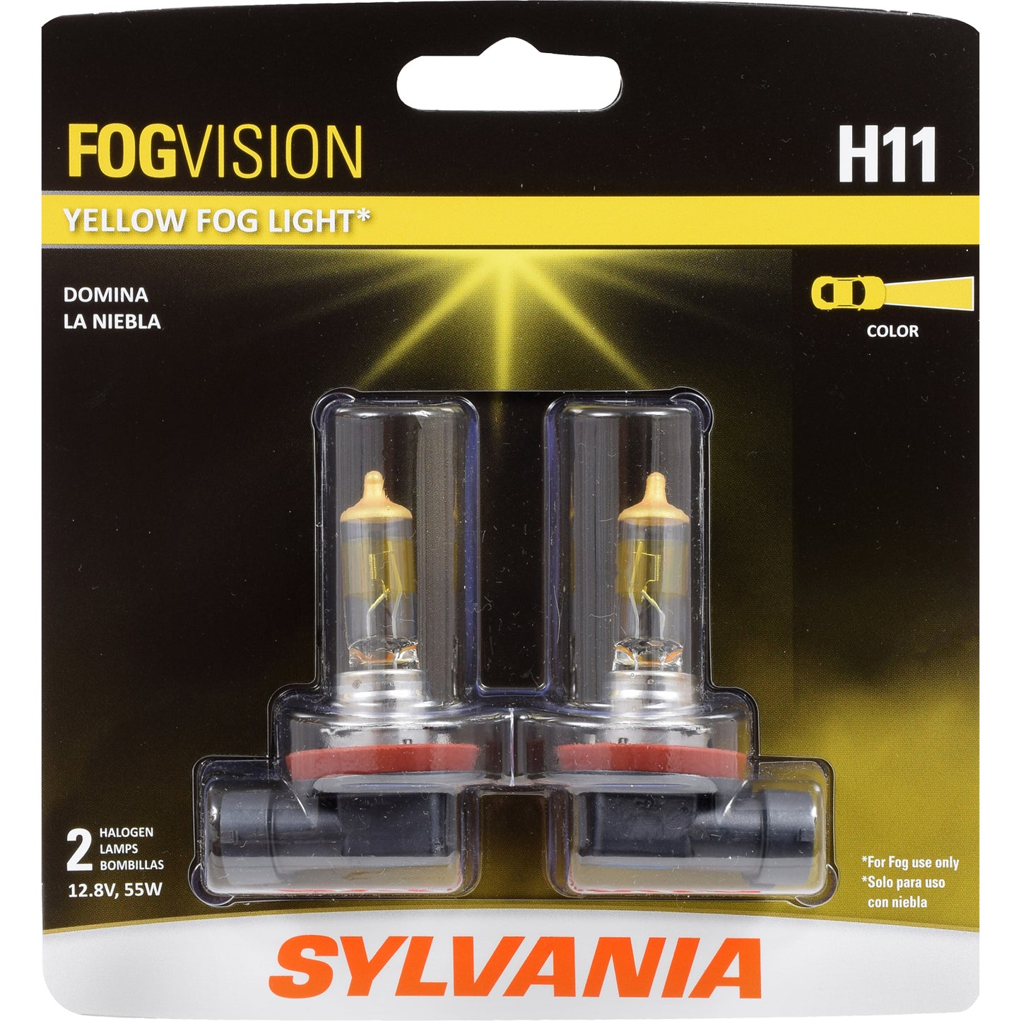 SYLVANIA - H11 Fog Vision - High Performance Yellow Halogen Fog Lights, Sleek Style & Improved Safety, Street Legal, For Fog Use Only (Contains 2 Bulbs)