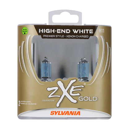 SYLVANIA - H11 (64211) SilverStar zXe GOLD High Performance Halogen Headlight Bulb - Headlight & Fog Light, Bright White Output, Best HID Alternative, Xenon Charged Technology (Contains 2 Bulbs)