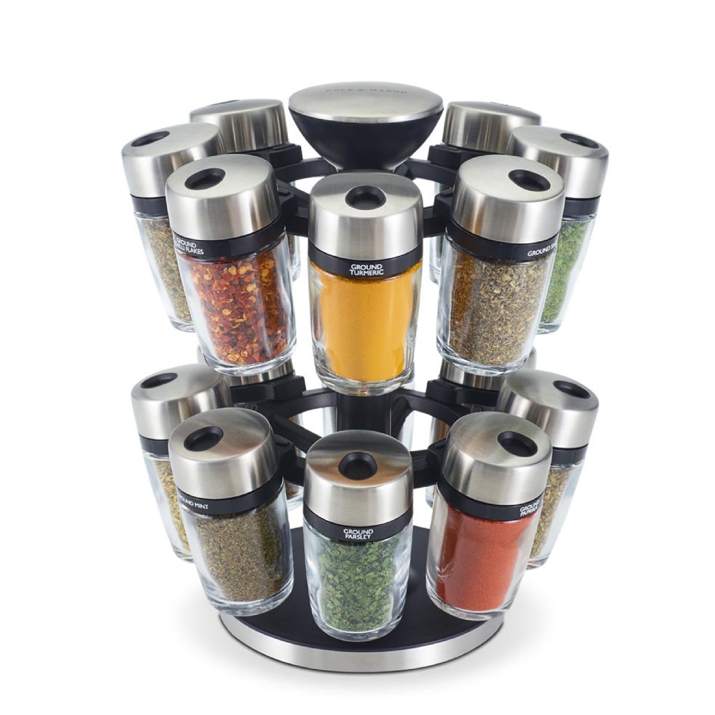 Cole & Mason 16 Jar Herb & Spice Carousel, 10", Black/Stainless Steel