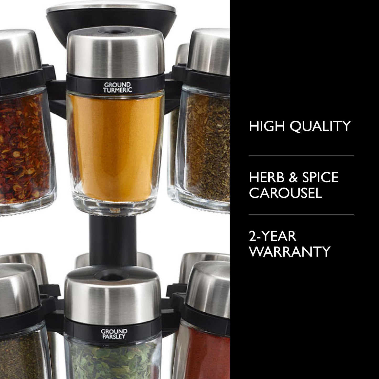 Cole & Mason 16 Jar Herb & Spice Carousel, 10", Black/Stainless Steel