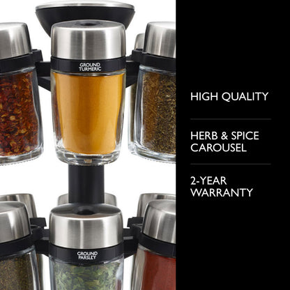 Cole & Mason 16 Jar Herb & Spice Carousel, 10", Black/Stainless Steel