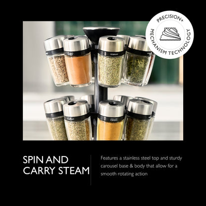 Cole & Mason 16 Jar Herb & Spice Carousel, 10", Black/Stainless Steel