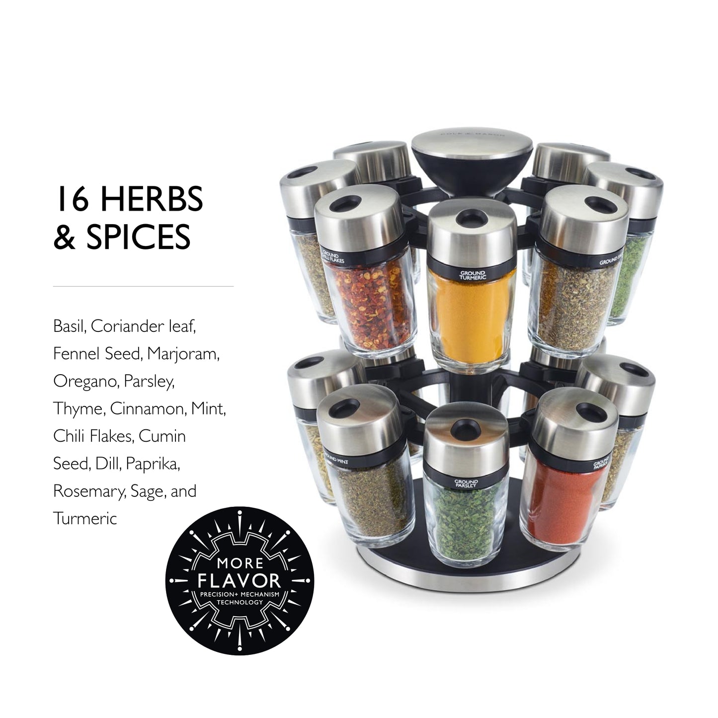 Cole & Mason 16 Jar Herb & Spice Carousel, 10", Black/Stainless Steel