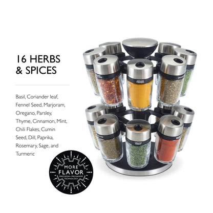 Cole & Mason 16 Jar Herb & Spice Carousel, 10", Black/Stainless Steel