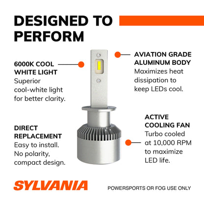 Sylvania H1 LED Powersport Headlight Bulbs for Off-Road Use or Fog Lights - 2 Pack
