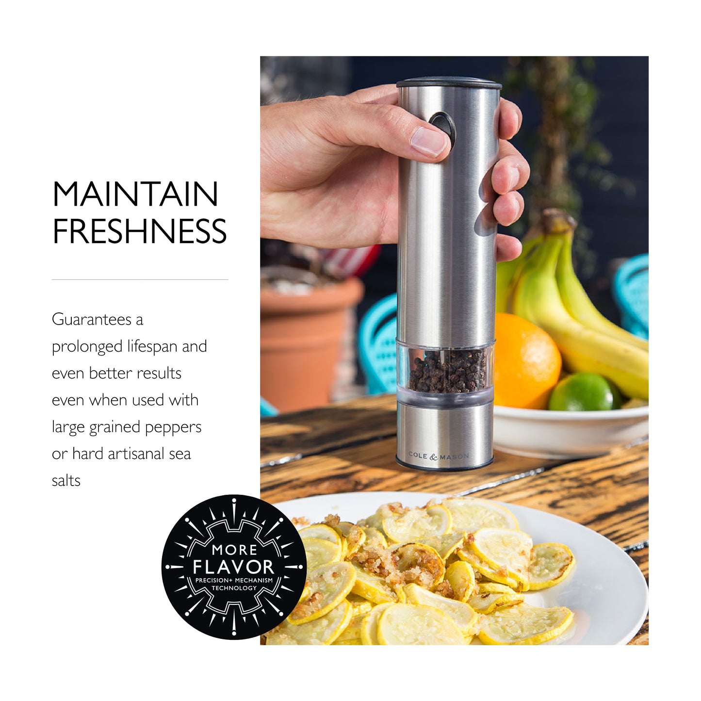 Cole & Mason Battersea Electronic Salt & Pepper Mill Gift Set - One-Button Electric Spice Grinder with Large Grinding Chamber - Adjustable Grind Knob - Electric Kitchen Tool - Stainless Steel