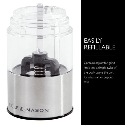 Cole & Mason Battersea Electronic Salt & Pepper Mill Gift Set - One-Button Electric Spice Grinder with Large Grinding Chamber - Adjustable Grind Knob - Electric Kitchen Tool - Stainless Steel