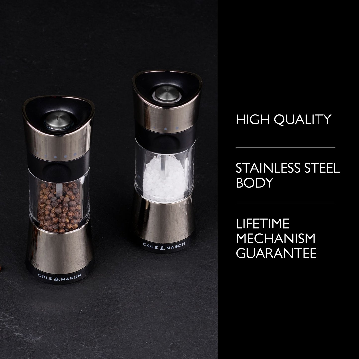 Cole & Mason Horsham Chrome Inverta Select Salt & Pepper Mill Set