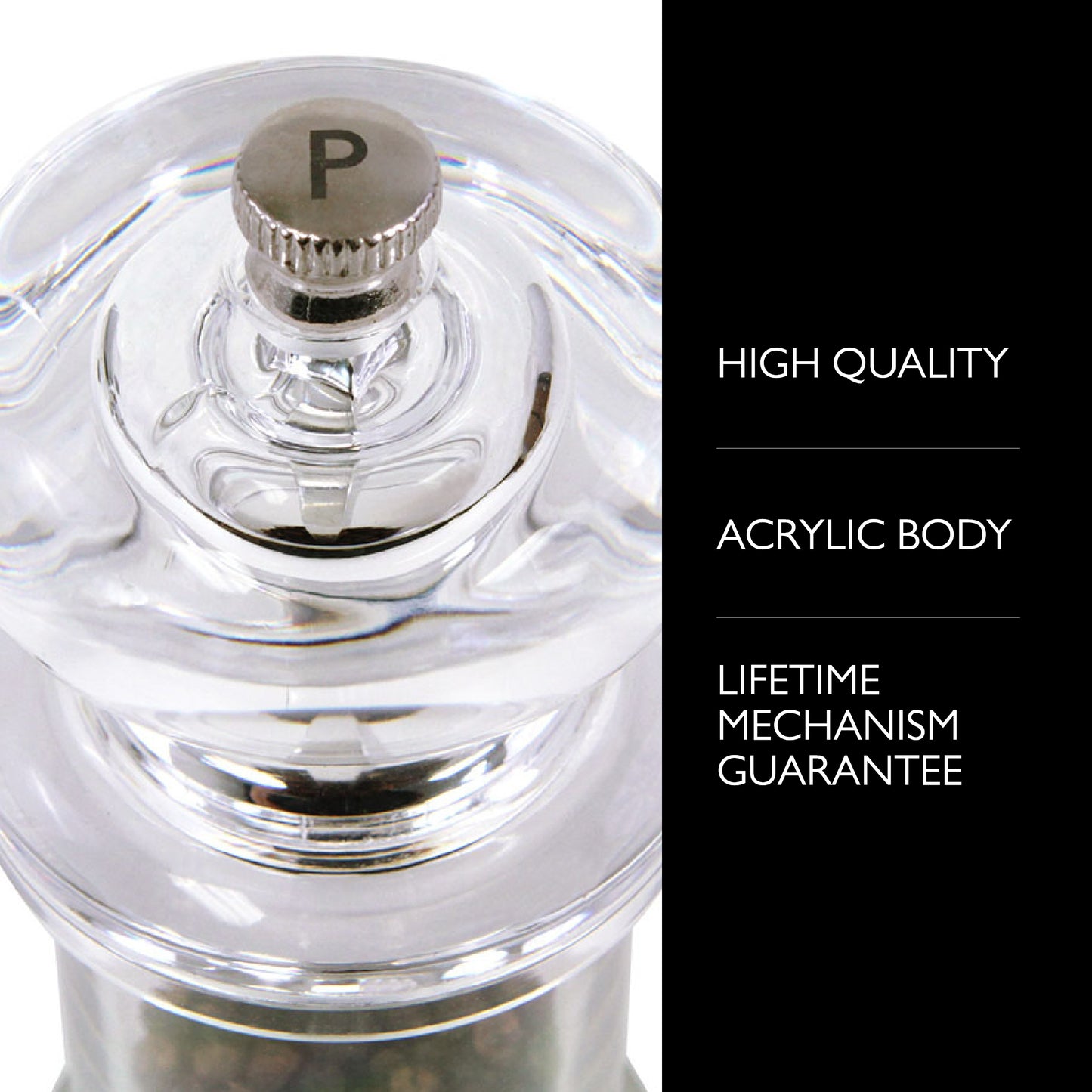 COLE & MASON 505 Pepper Grinder- Acrylic Mill Includes Precision Mechanism and Premium Peppercorns