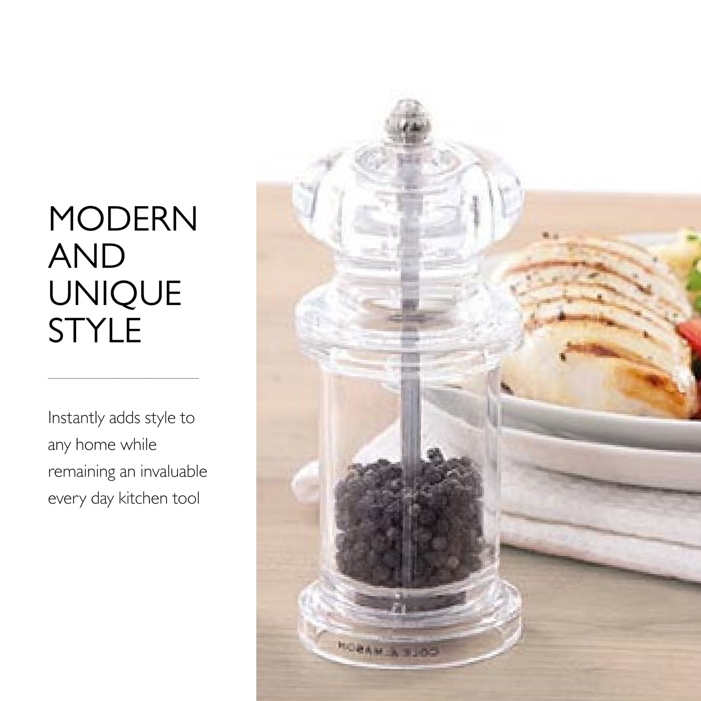 COLE & MASON 505 Pepper Grinder- Acrylic Mill Includes Precision Mechanism and Premium Peppercorns