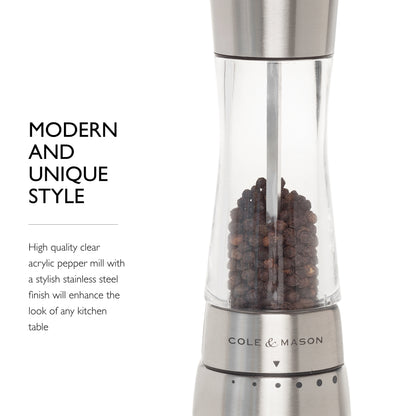 COLE & MASON Derwent Pepper Grinder - Stainless Steel Mill Includes Gourmet Precision Mechanism and Premium Peppercorns