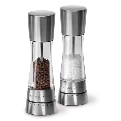 COLE & MASON Derwent Salt and Pepper Grinder Set - Stainless Steel Mills Include Gift Box, Gourmet Precision Mechanisms and Premium Sea Salt and Peppercorns