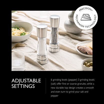 COLE & MASON Derwent Salt and Pepper Grinder Set - Stainless Steel Mills Include Gift Box, Gourmet Precision Mechanisms and Premium Sea Salt and Peppercorns