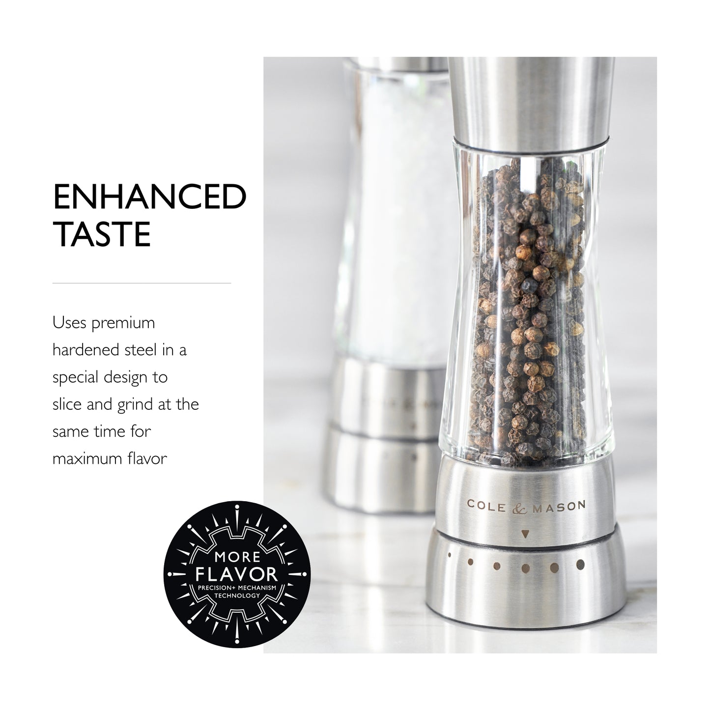 COLE & MASON Derwent Salt and Pepper Grinder Set - Stainless Steel Mills Include Gift Box, Gourmet Precision Mechanisms and Premium Sea Salt and Peppercorns