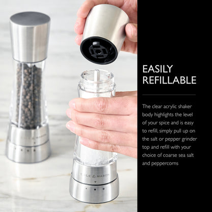 COLE & MASON Derwent Salt and Pepper Grinder Set - Stainless Steel Mills Include Gift Box, Gourmet Precision Mechanisms and Premium Sea Salt and Peppercorns