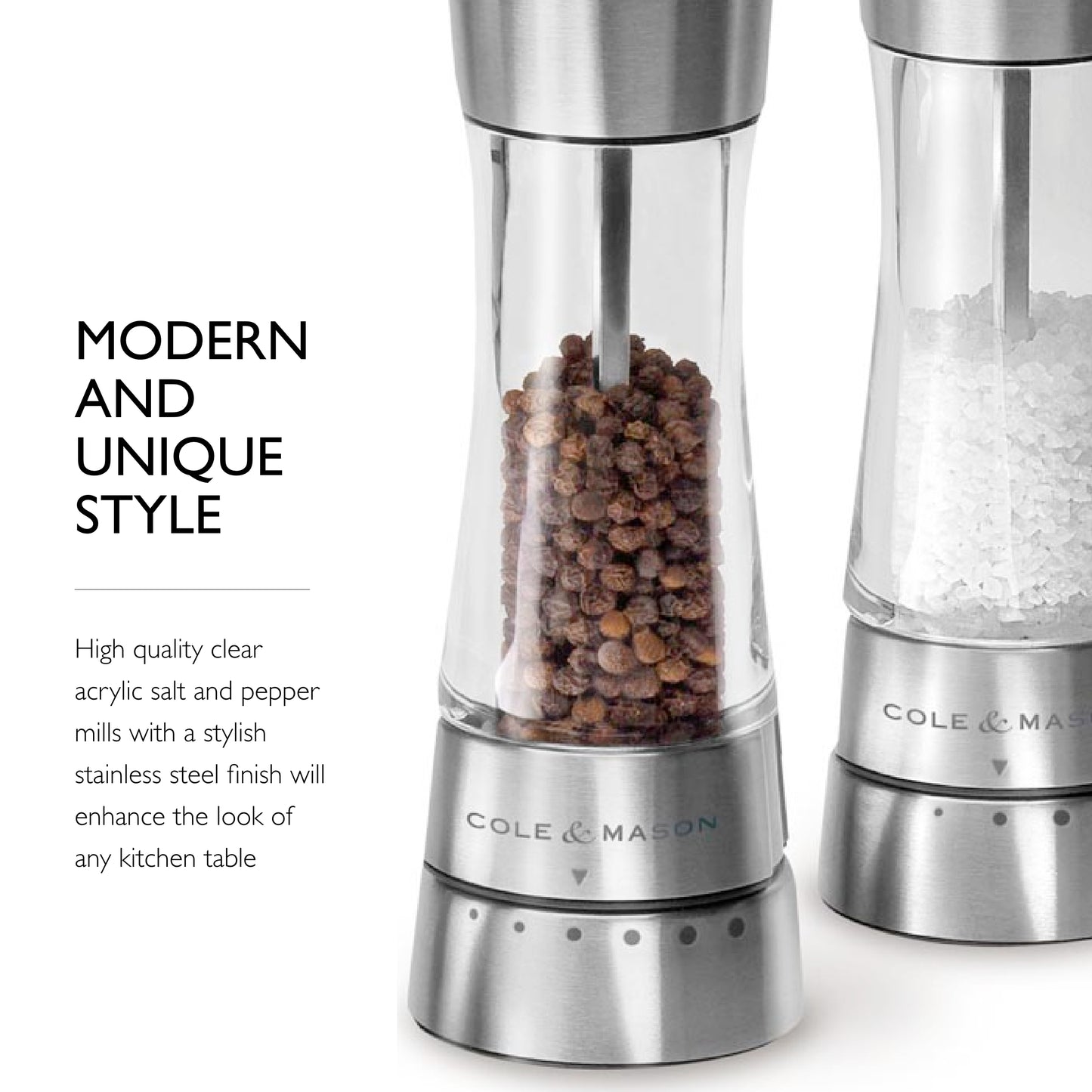 COLE & MASON Derwent Salt and Pepper Grinder Set - Stainless Steel Mills Include Gift Box, Gourmet Precision Mechanisms and Premium Sea Salt and Peppercorns