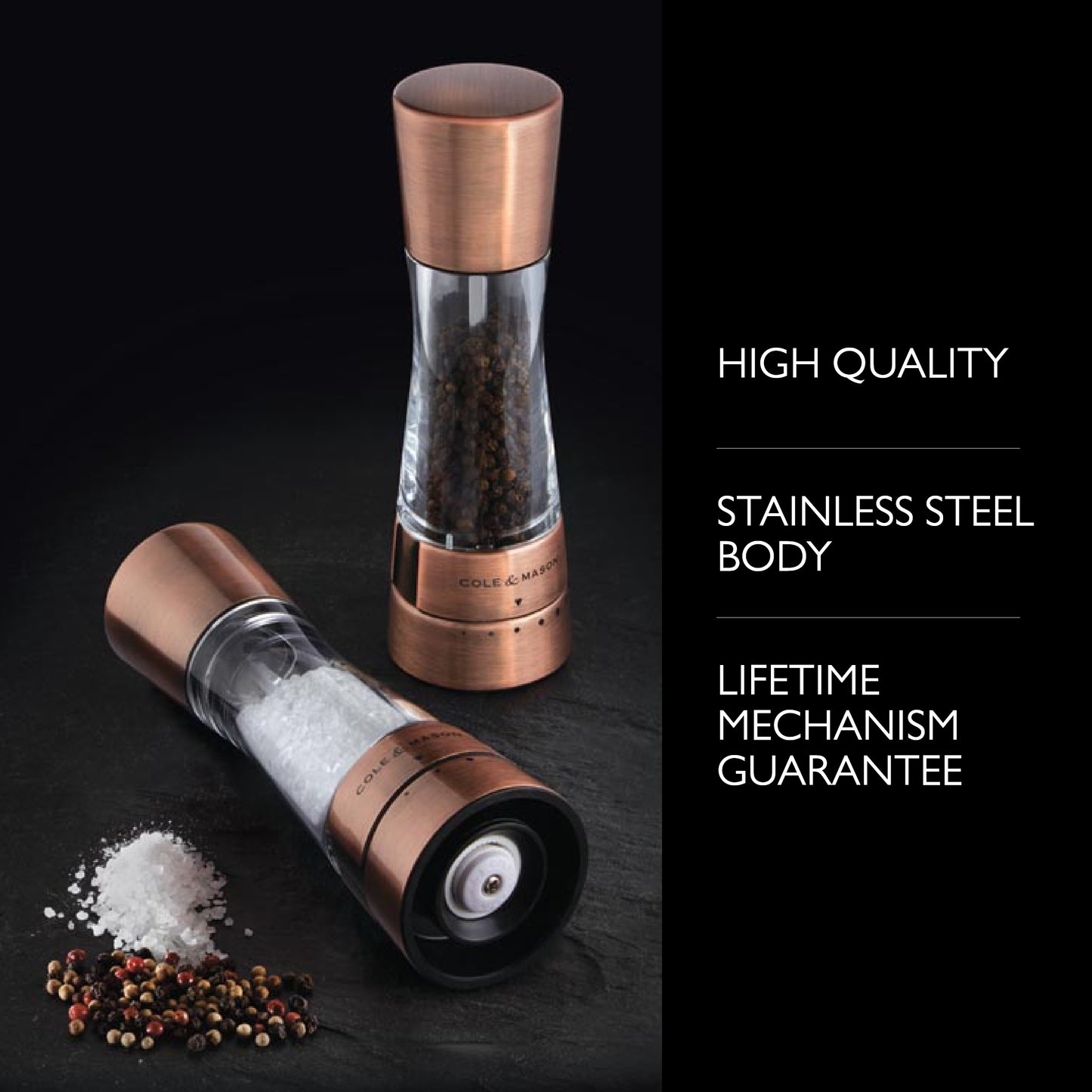 COLE & MASON Derwent Pepper Grinder - Copper Mill Includes Gourmet Precision Mechanism and Premium Peppercorns