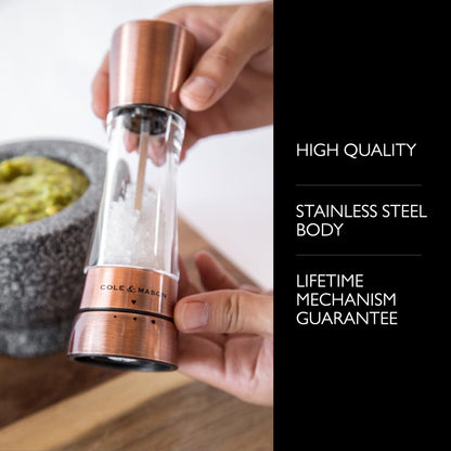 COLE & MASON Derwent Salt Grinder - Copper Mill Includes Gourmet Precision Mechanism and Premium Sea Salt