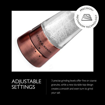 COLE & MASON Derwent Salt Grinder - Copper Mill Includes Gourmet Precision Mechanism and Premium Sea Salt