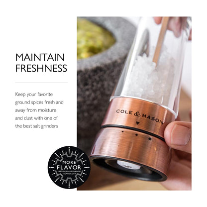 COLE & MASON Derwent Salt Grinder - Copper Mill Includes Gourmet Precision Mechanism and Premium Sea Salt