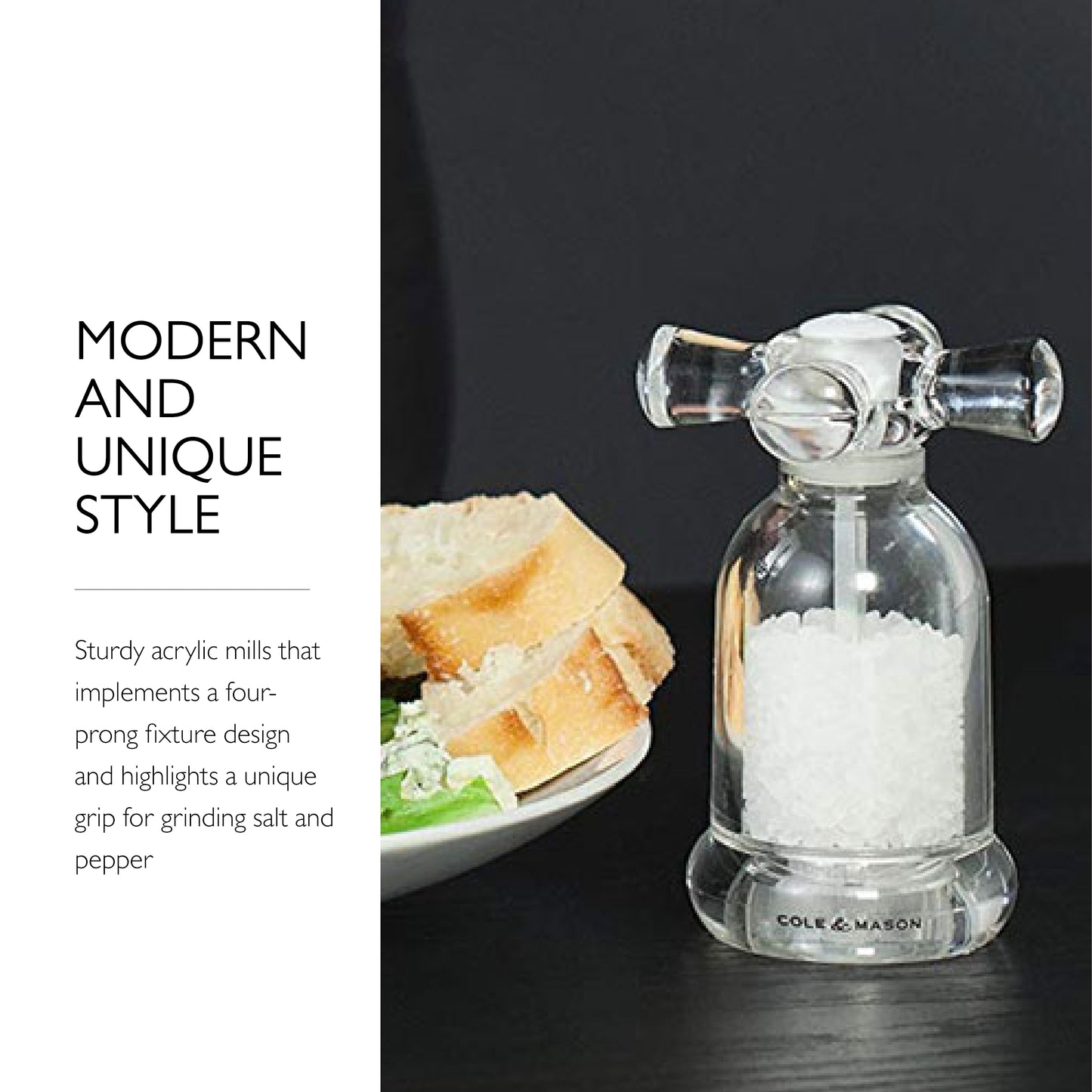 COLE & MASON Tap Salt and Pepper Grinder Set - Acrylic Mills Include Precision Mechanisms and Premium Sea Salt and Peppercorns