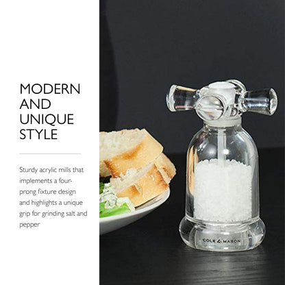 COLE & MASON Tap Salt and Pepper Grinder Set - Acrylic Mills Include Precision Mechanisms and Premium Sea Salt and Peppercorns