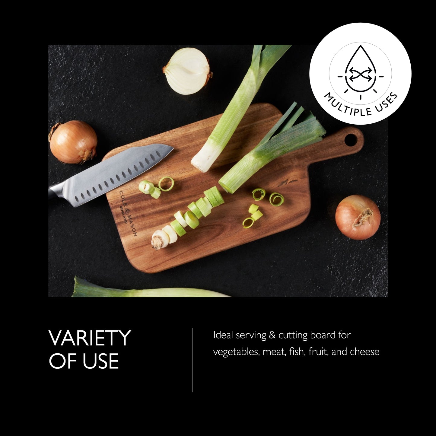 Cole & Mason Barkway Small Chopping Board With Handle Acacia Wood Board, Cutting Board, Serving Board 16" x 8"