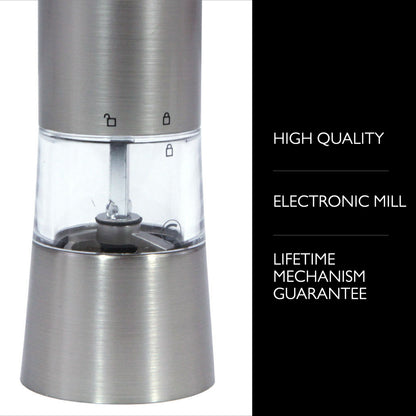 COLE & MASON Richmond Electric Salt and Pepper Grinder Set - Stainless Steel Electronic Mills Include Gift Box and Gourmet Precision Mechanisms