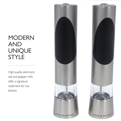 COLE & MASON Richmond Electric Salt and Pepper Grinder Set - Stainless Steel Electronic Mills Include Gift Box and Gourmet Precision Mechanisms