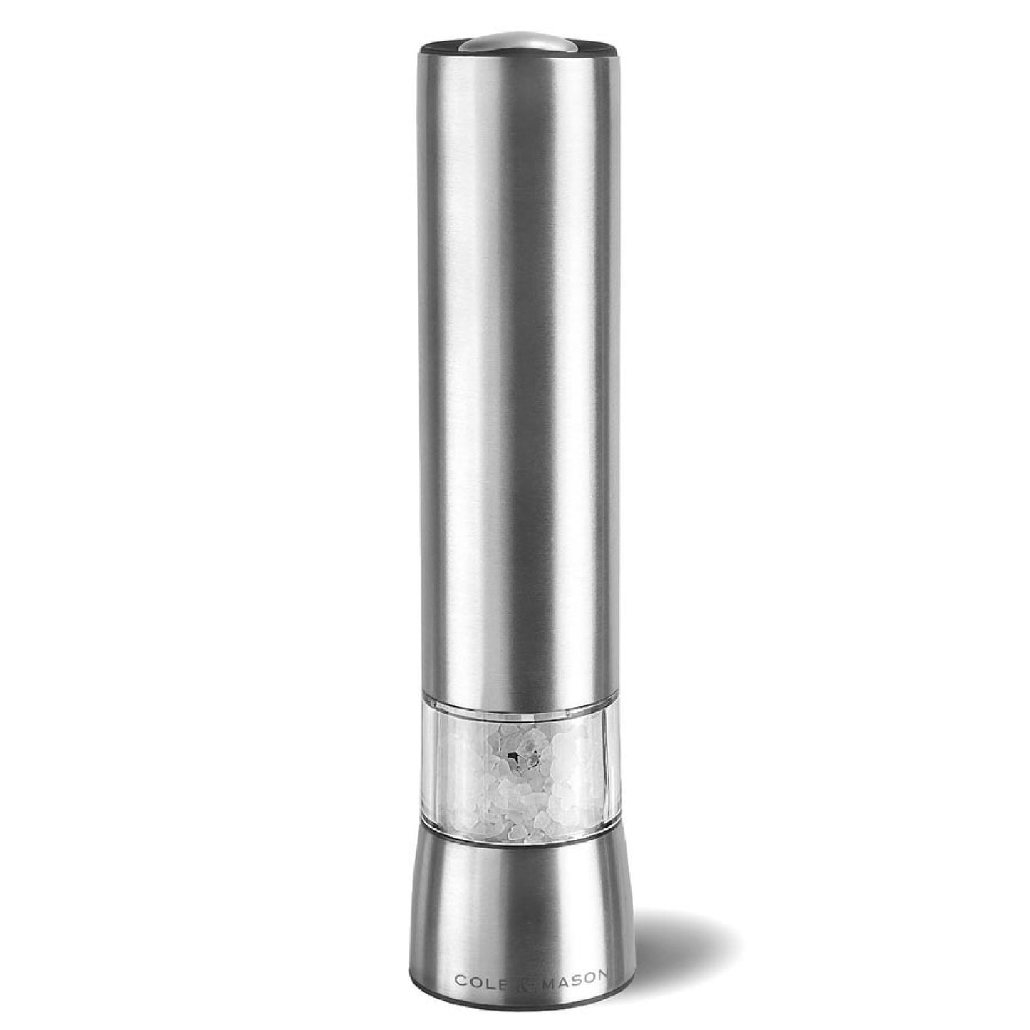 COLE & MASON Hampstead Electric Salt Grinder with LED Light - Electronic Battery Operated Mill, Stainless Steel