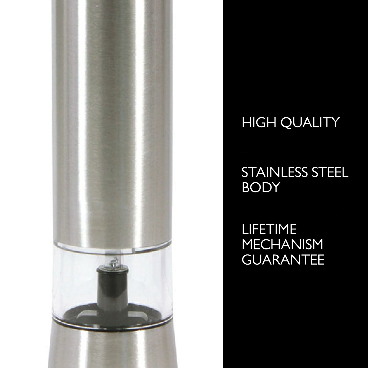 COLE & MASON Hampstead Electric Salt Grinder with LED Light - Electronic Battery Operated Mill, Stainless Steel