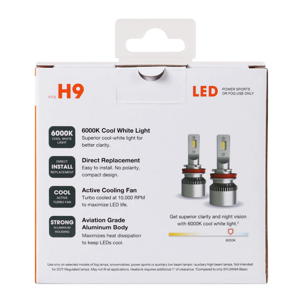 Sylvania H9 LED Powersport Headlight Bulbs for Off-Road Use or Fog Lights - 2 Pack