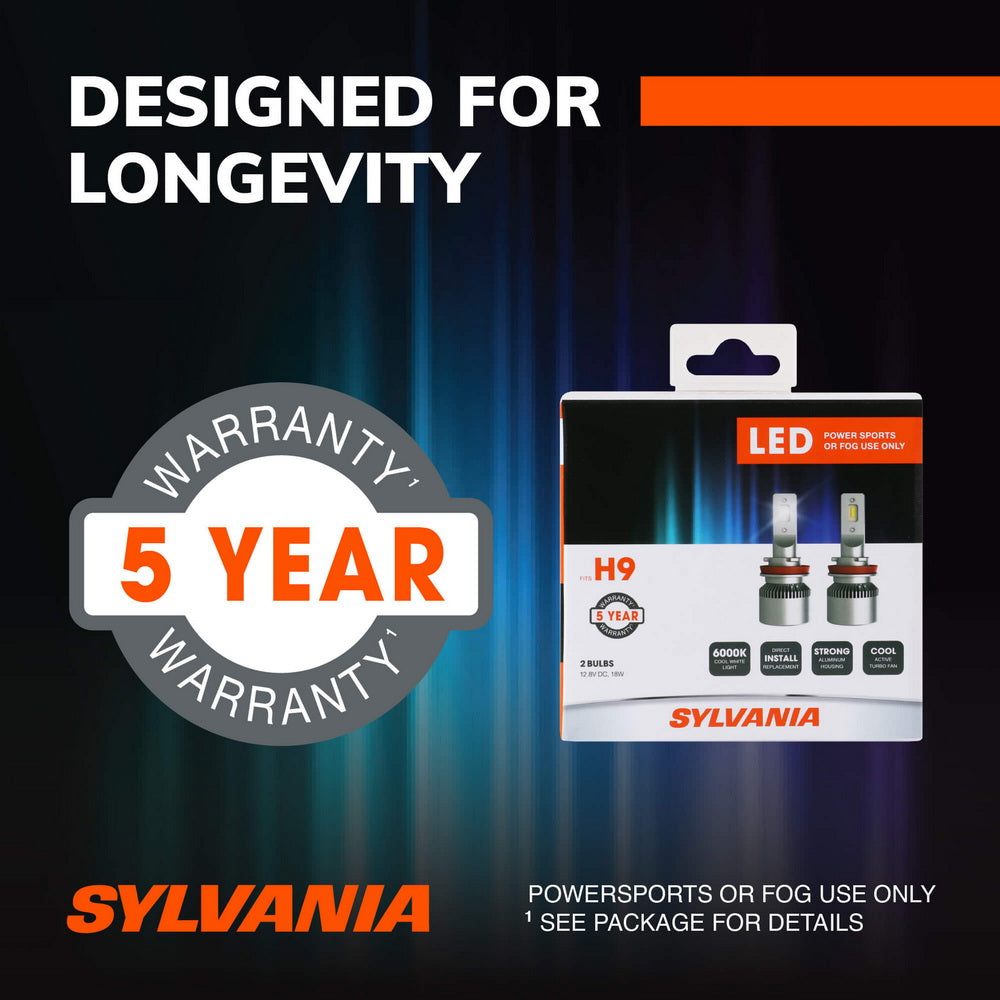 Sylvania H9 LED Powersport Headlight Bulbs for Off-Road Use or Fog Lights - 2 Pack