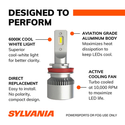 Sylvania H9 LED Powersport Headlight Bulbs for Off-Road Use or Fog Lights - 2 Pack