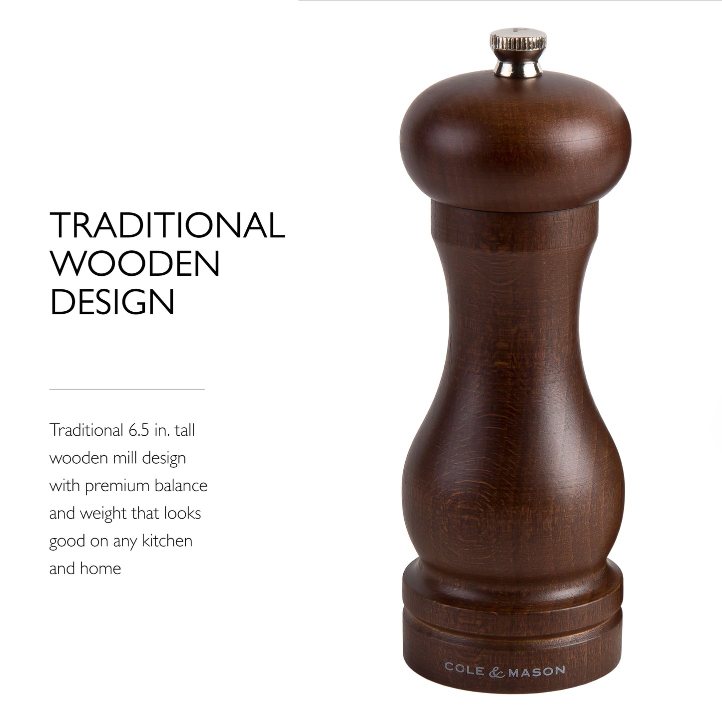 COLE & MASON Capstan Wood Salt Grinder - Wooden Mill Includes Precision Mechanism, 6.5 inch