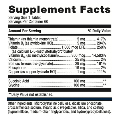 Metagenics Hemagenics Iron Supplement with Vitamin B12, B6 and Folate to Help Support Healthy Red Blood Cell Function - 60 Count