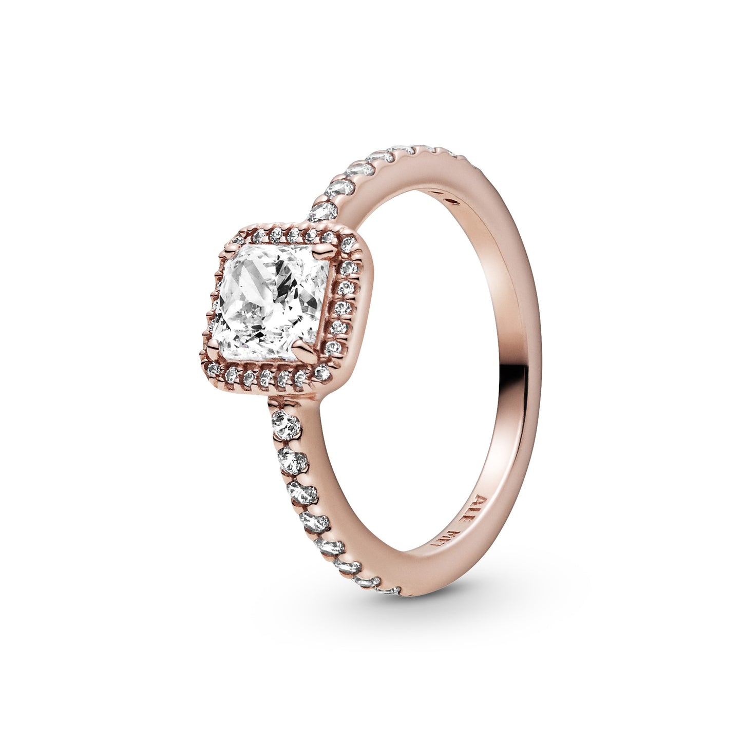 Pandora Jewelry Square Cubic Zirconia Ring in Pandora Rose, Size 7, With Gift Box