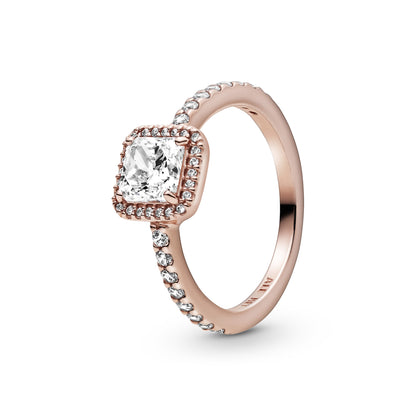Pandora Jewelry Square Cubic Zirconia Ring in Pandora Rose, Size 7, With Gift Box