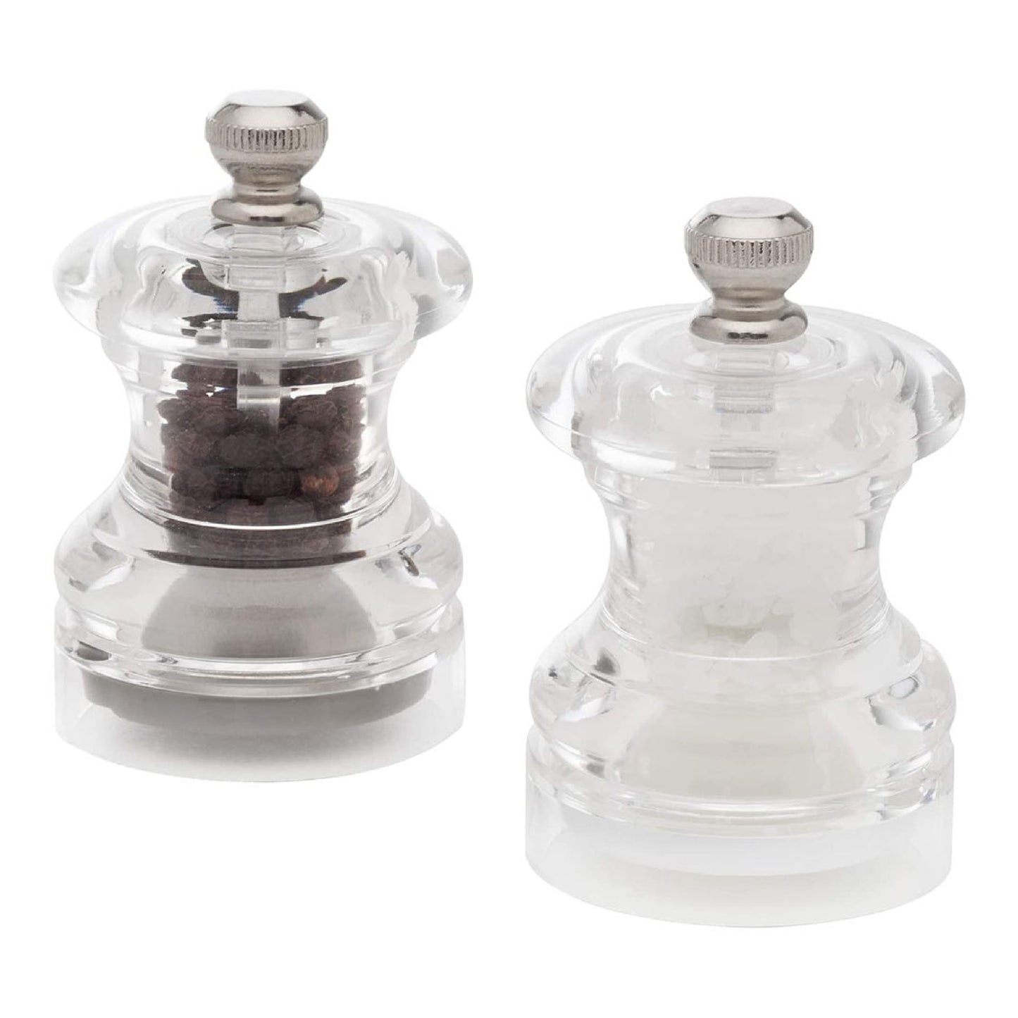 COLE & MASON Button Mini Salt and Pepper Grinder Set, Stainless Steel Mills