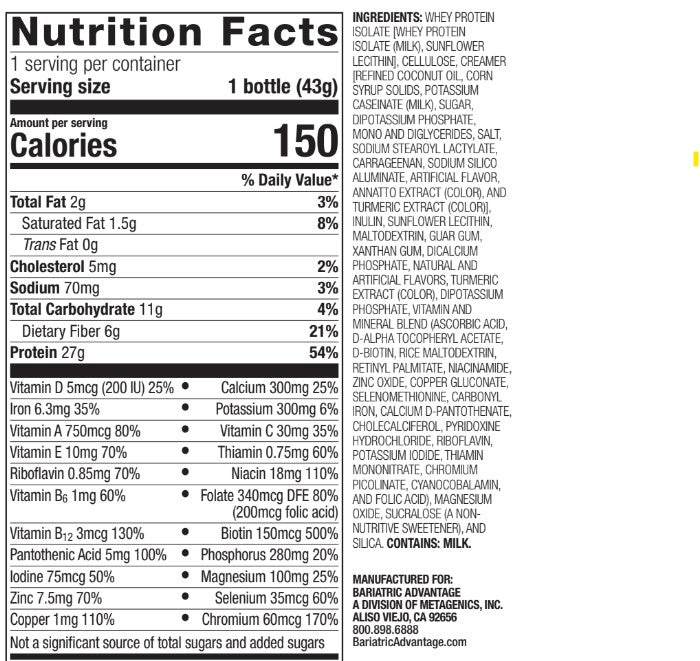 Bariatric Advantage High Protein Meal Replacement Drink Mix, Protein Powder Whey Isolate for Gastric Bypass and Sleeve Gastrectomy Patients, 27g Protein, Lactose Free - Banana, 28 Servings