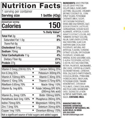 Bariatric Advantage High Protein Meal Replacement Drink Mix, Protein Powder Whey Isolate for Gastric Bypass and Sleeve Gastrectomy Patients, 27g Protein, Lactose Free - Banana, 28 Servings