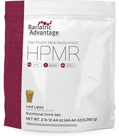 Bariatric Advantage High Protein Meal Replacement Drink Mix, Protein Powder Whey Isolate for Gastric Bypass and Sleeve Gastrectomy Patients, 27g Protein, Lactose Free - Iced Latte, 28 Servings
