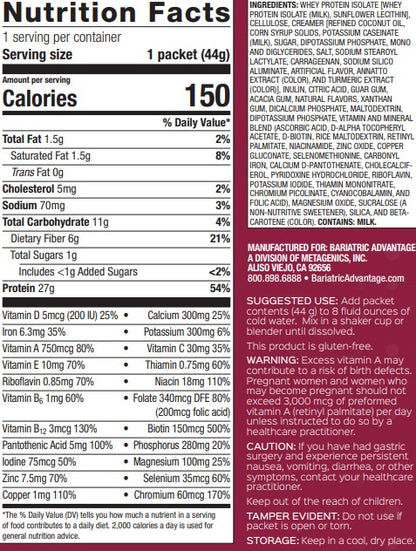 Bariatric Advantage High Protein Meal Replacement Drink Mix, Protein Powder Whey Isolate for Gastric Bypass and Sleeve Gastrectomy Patients, 27g Protein, Lactose Free - Orange Cream, 28 Servings