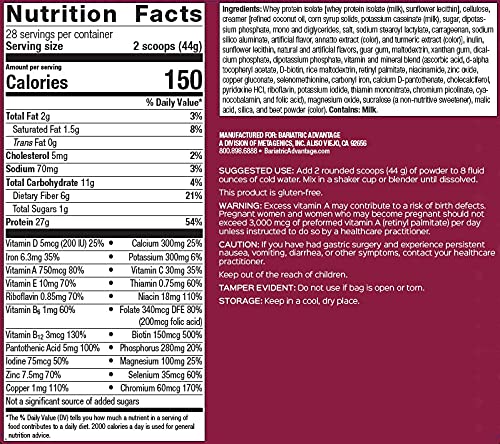 Bariatric Advantage High Protein Meal Replacement Drink Mix, Protein Powder Whey Isolate for Gastric Bypass and Sleeve Gastrectomy Patients, 27g Protein, Lactose Free - Strawberry, 28 Servings