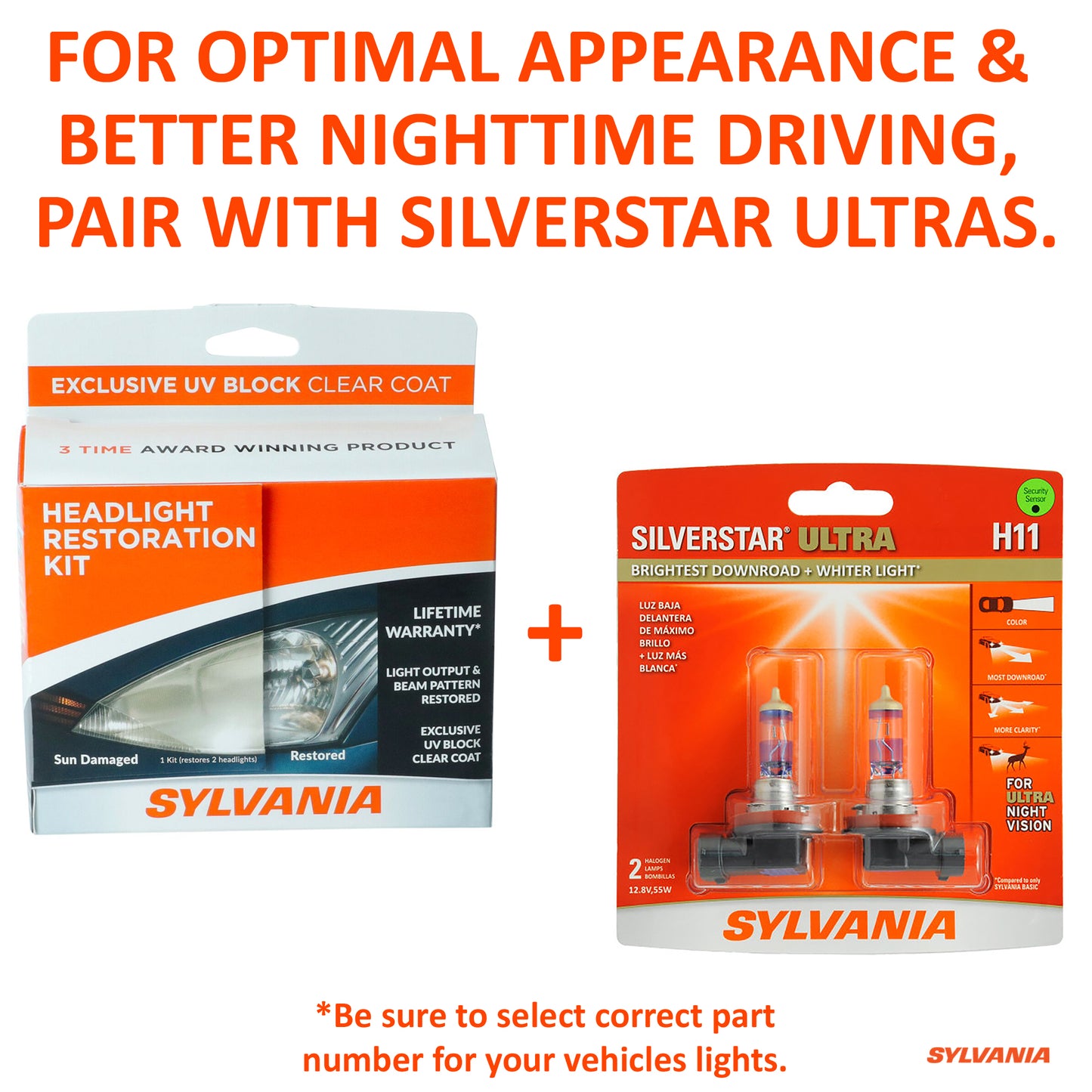 SYLVANIA - Headlight Restoration Kit - 3 Easy Steps to Restore Sun Damaged Headlights with Exclusive UV Block Clear Coat, Light Output and Beam Pattern Restored, Long Lasting Protection
