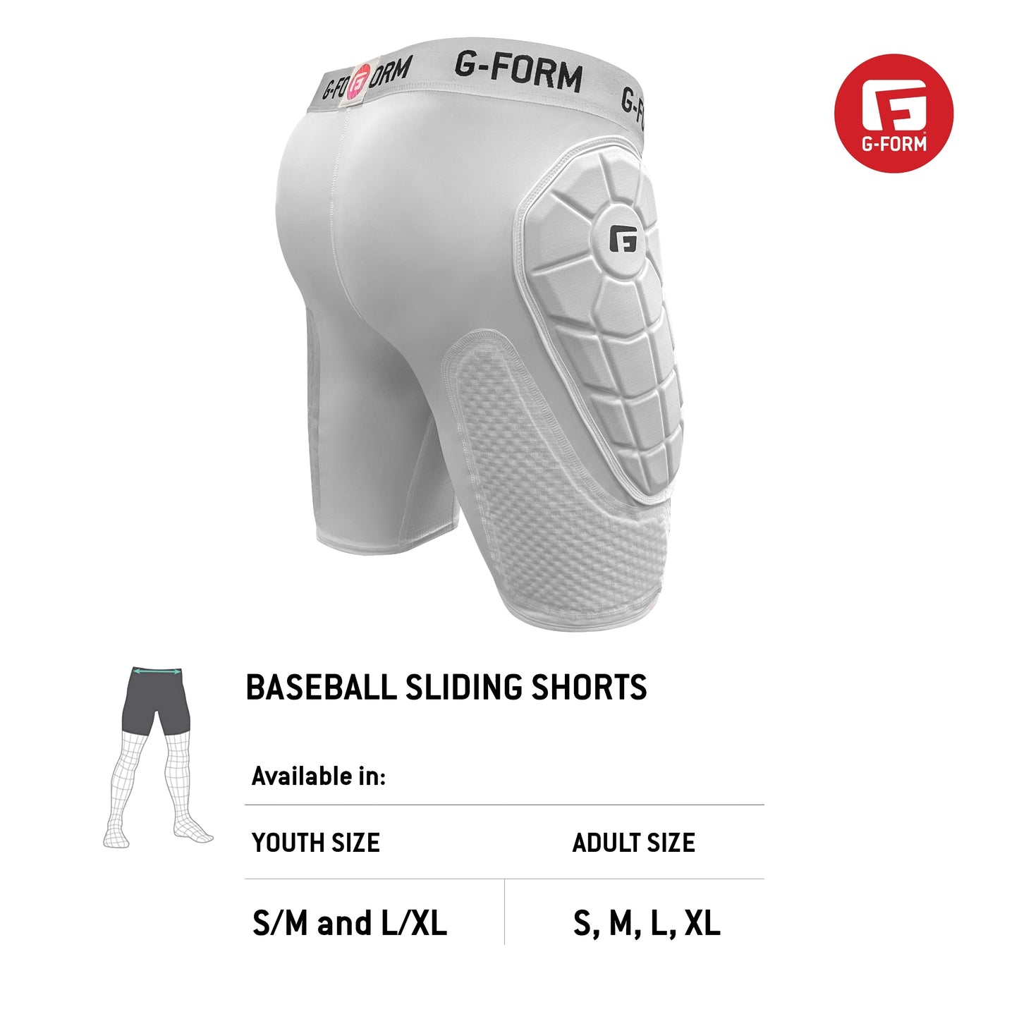 G-Form Heist Fastpitch Sliding Shorts - Compression Shorts for Baseball & Softball - White, Adult Medium